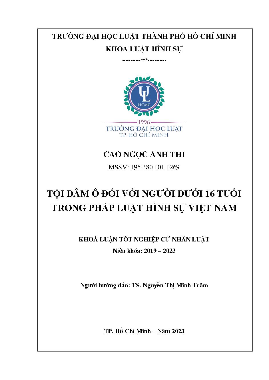 Tội dâm ô đối với người dưới 16 tuổi trong pháp luật hình sự Việt Nam