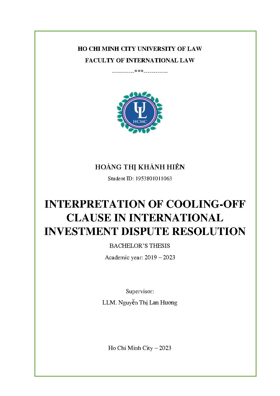Interpretation of cooling-off clause in international investment dispute resolution