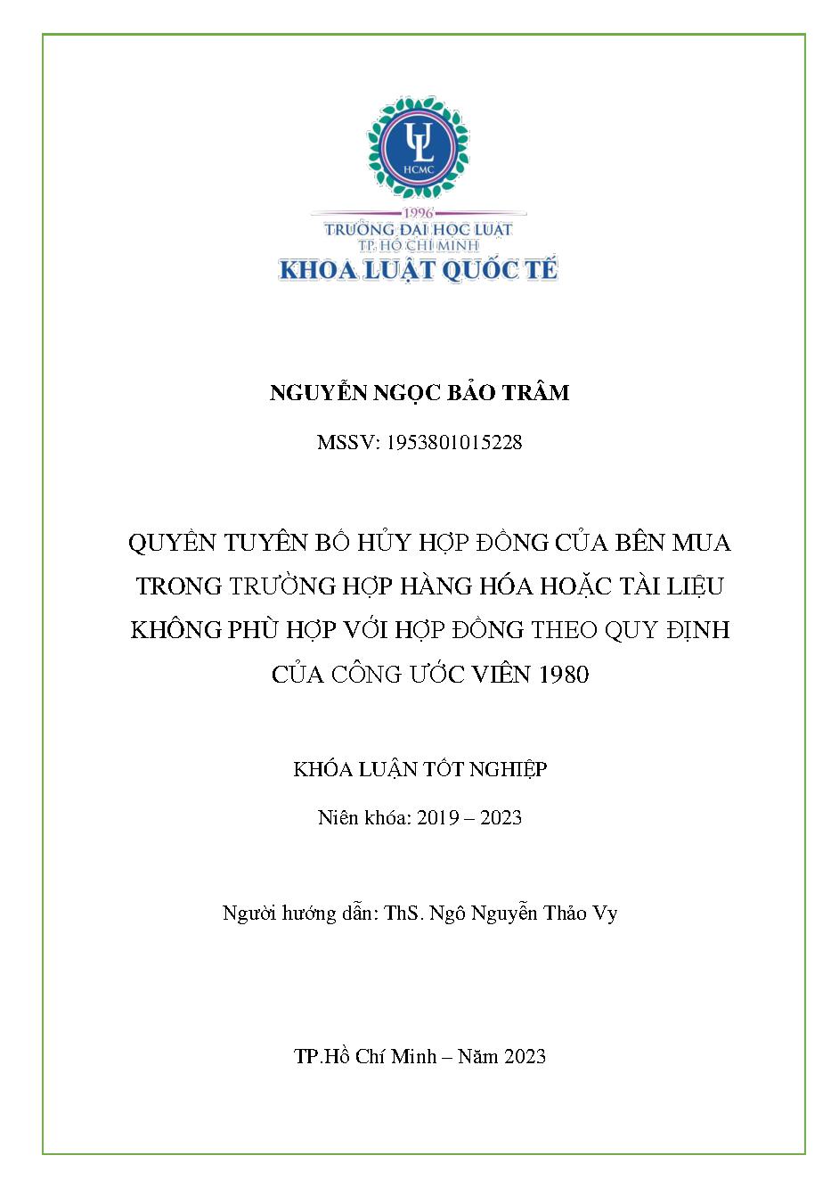 Quyền tuyên bố huỷ hợp đồng của bên mua trong trường hợp hàng hoá hoặc tài liệu không phù hợp với hợp đồng theo quy định của Công ước Viên 1980