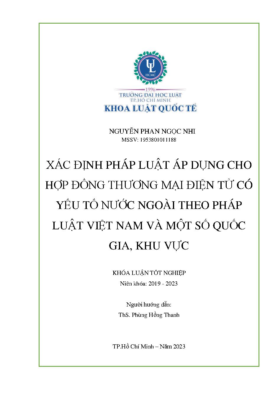 Xác định pháp luật áp dụng cho hợp đồng thương mại điện tử có yếu tố nước ngoài theo pháp luật Việt Nam và một số quốc gia, khu vực