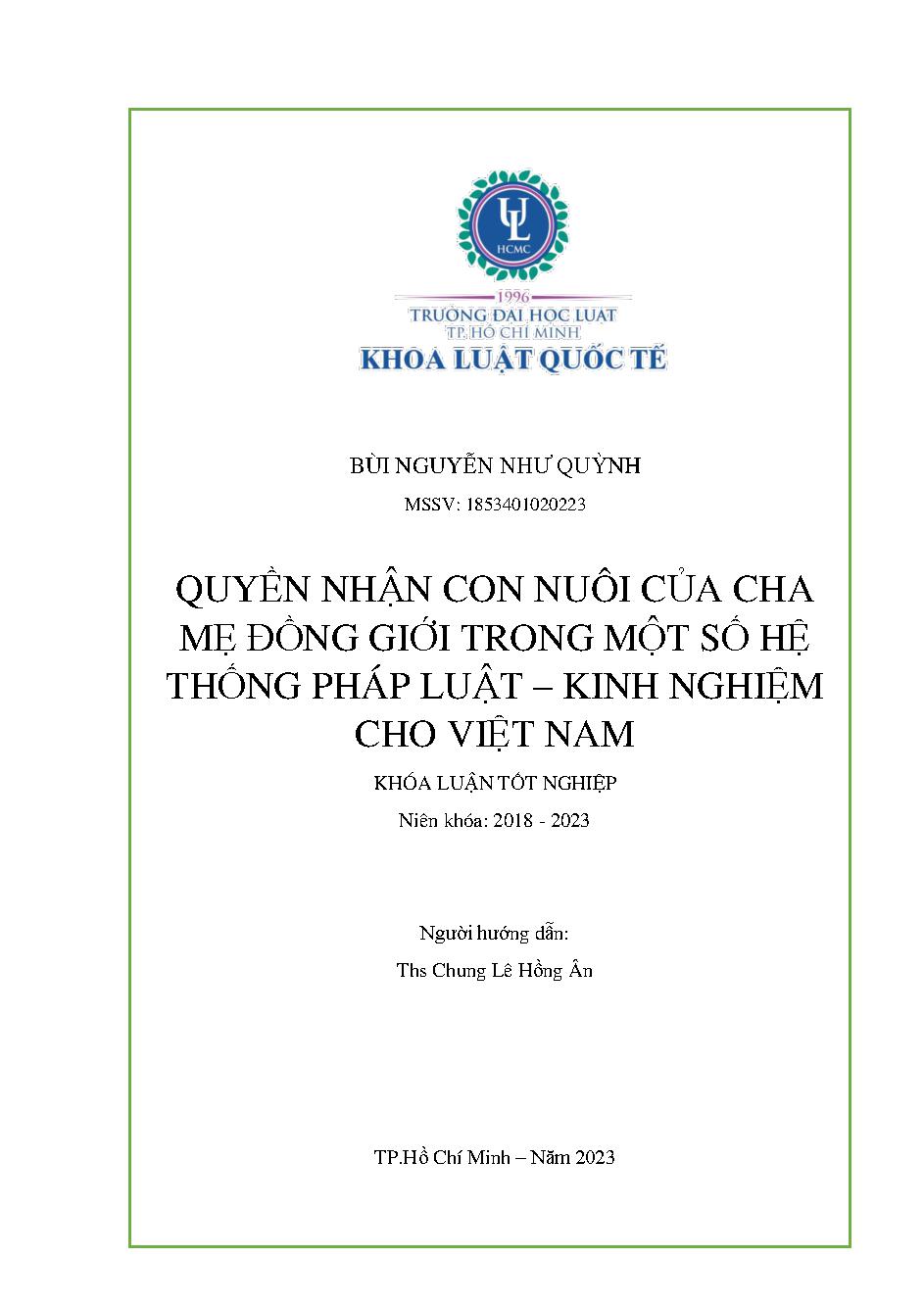 Quyền nhận con nuôi của cha mẹ đồng giới trong một số hệ thống pháp luật - Kinh nghiệm cho Việt Nam