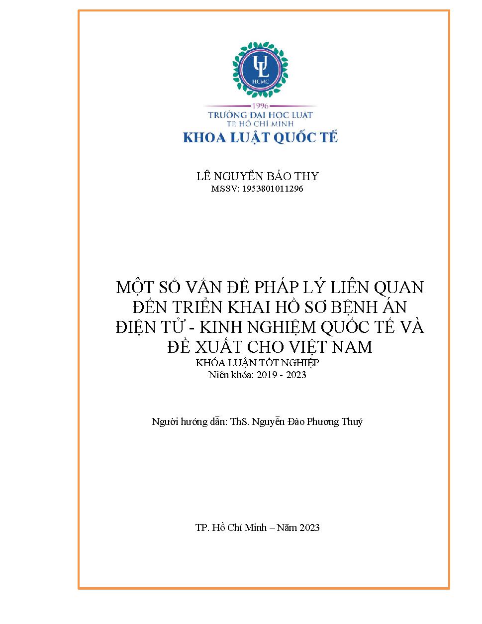 Một số vấn đề pháp lý liên quan đến triển khai hồ sơ bệnh án điện tử - Kinh nghiệm quốc tế và đề xuất cho Việt Nam