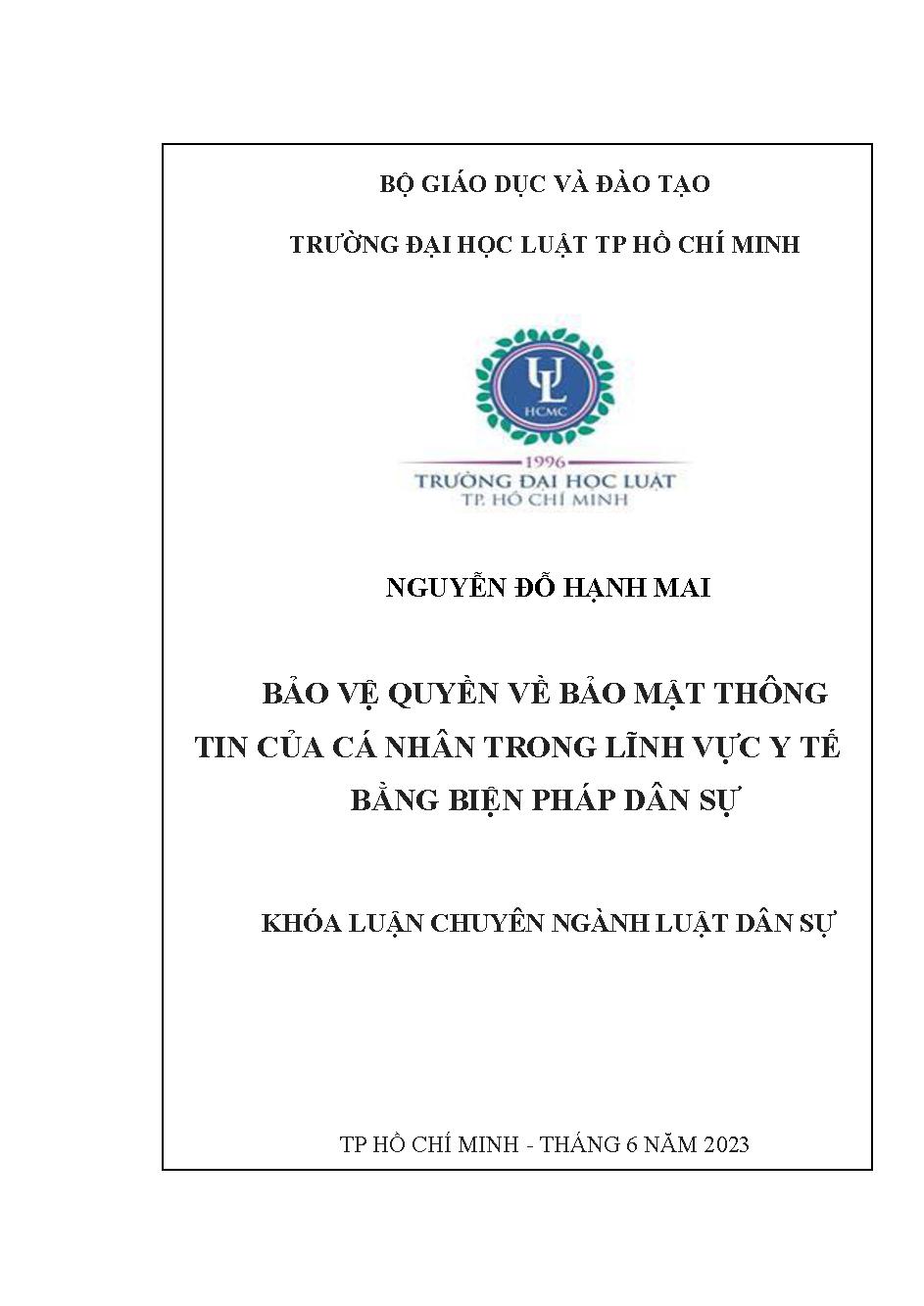 Bảo vệ quyền về bảo mật thông tin của cá nhân trong lĩnh vực y tế bằng biện pháp dân sự