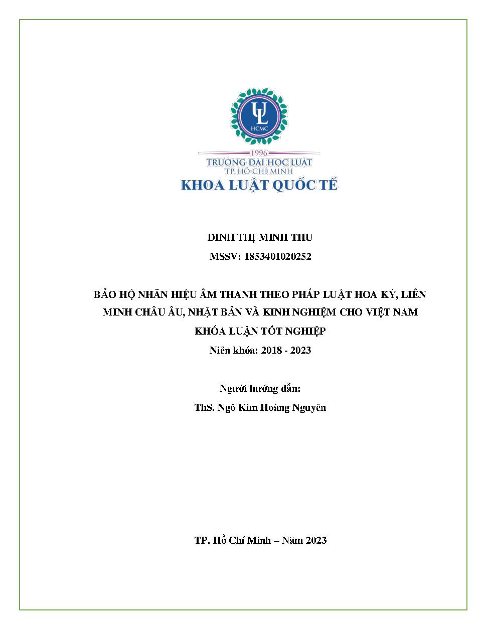 Bảo hộ nhãn hiệu âm thanh theo pháp luật Hoa Kỳ, Liên minh Châu Âu, Nhật Bản và kinh nghiệm cho Việt Nam
