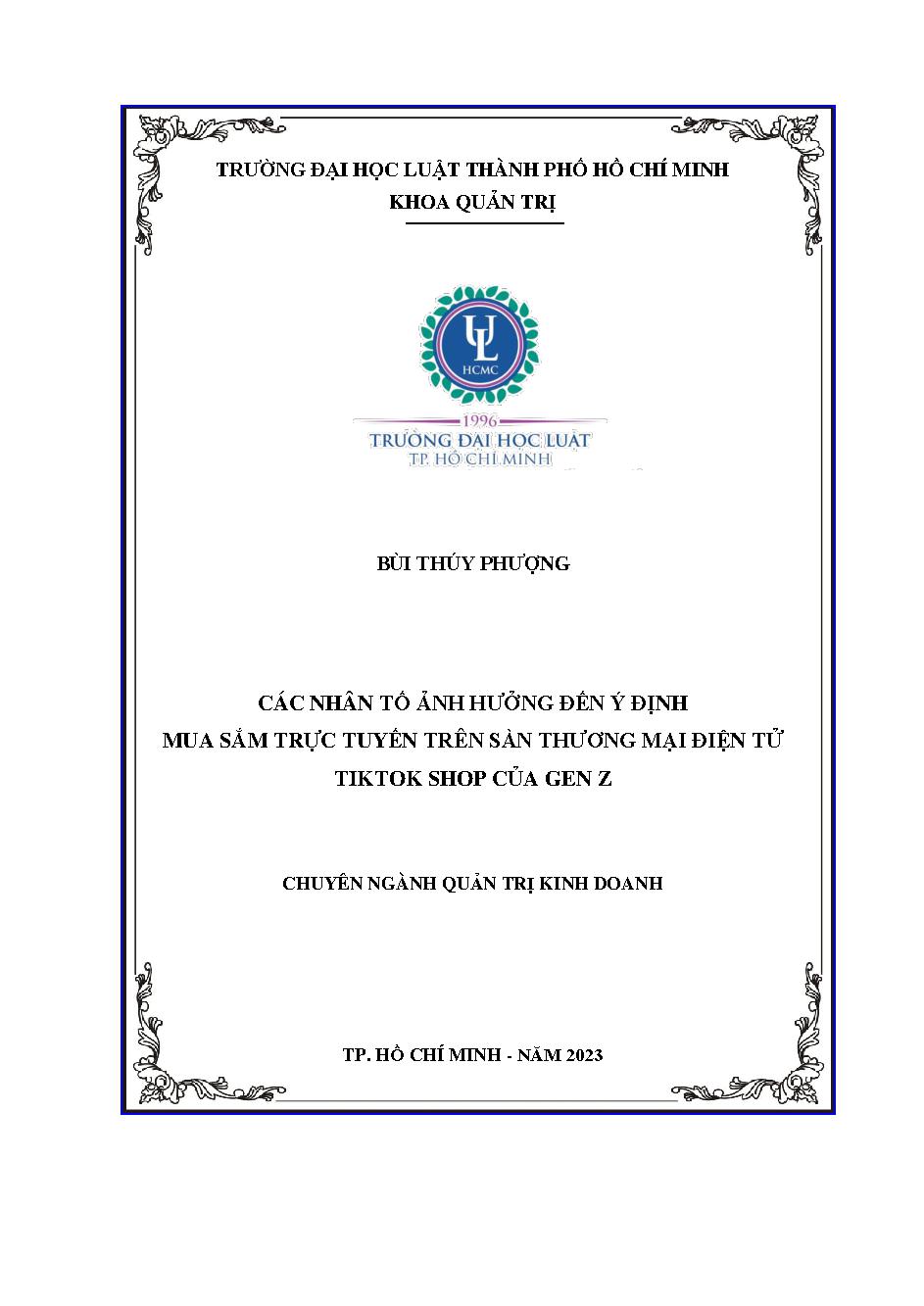 Các nhân tố ảnh hưởng đến ý định mua sắm trực tuyến trên sàn thương mại điện tử Tiktok shop của gen Z