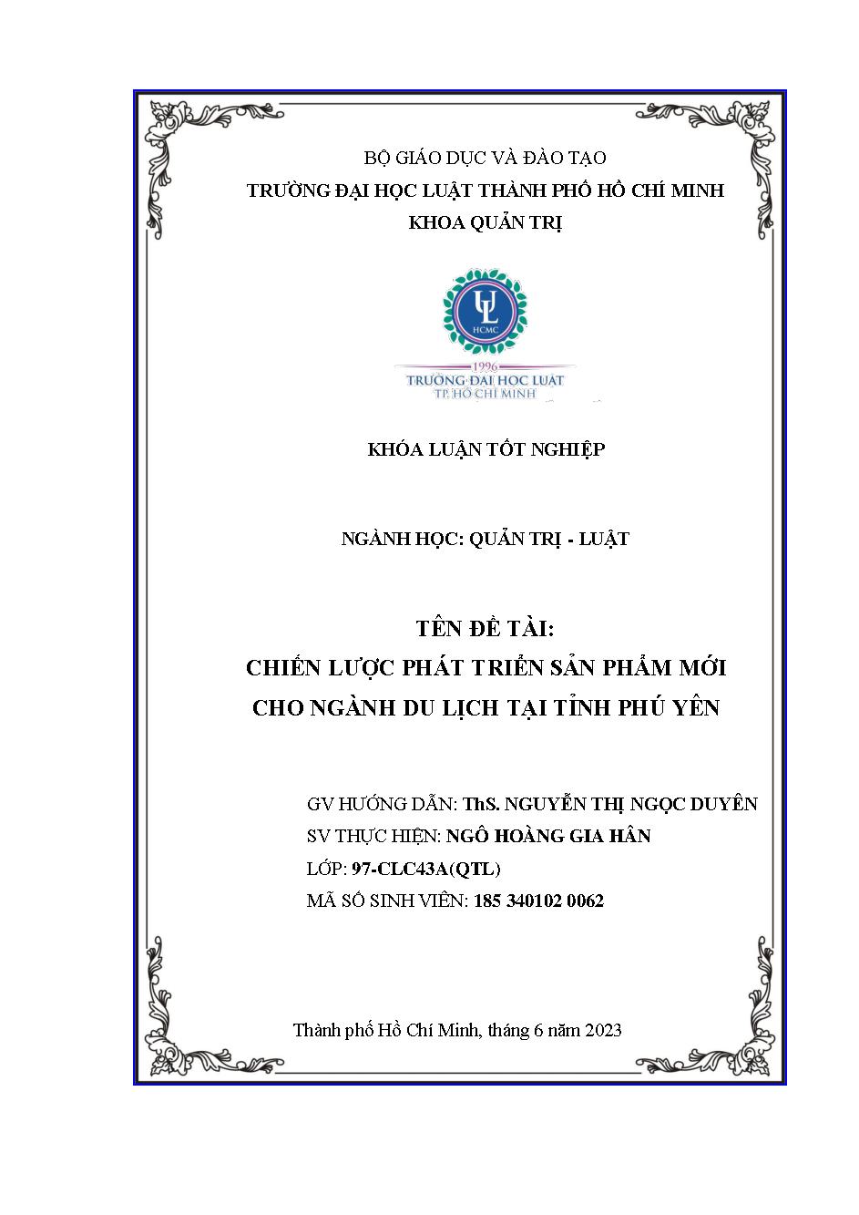 Chiến lược phát triển sản phẩm mới cho ngành du lịch tại tỉnh Phú Yên