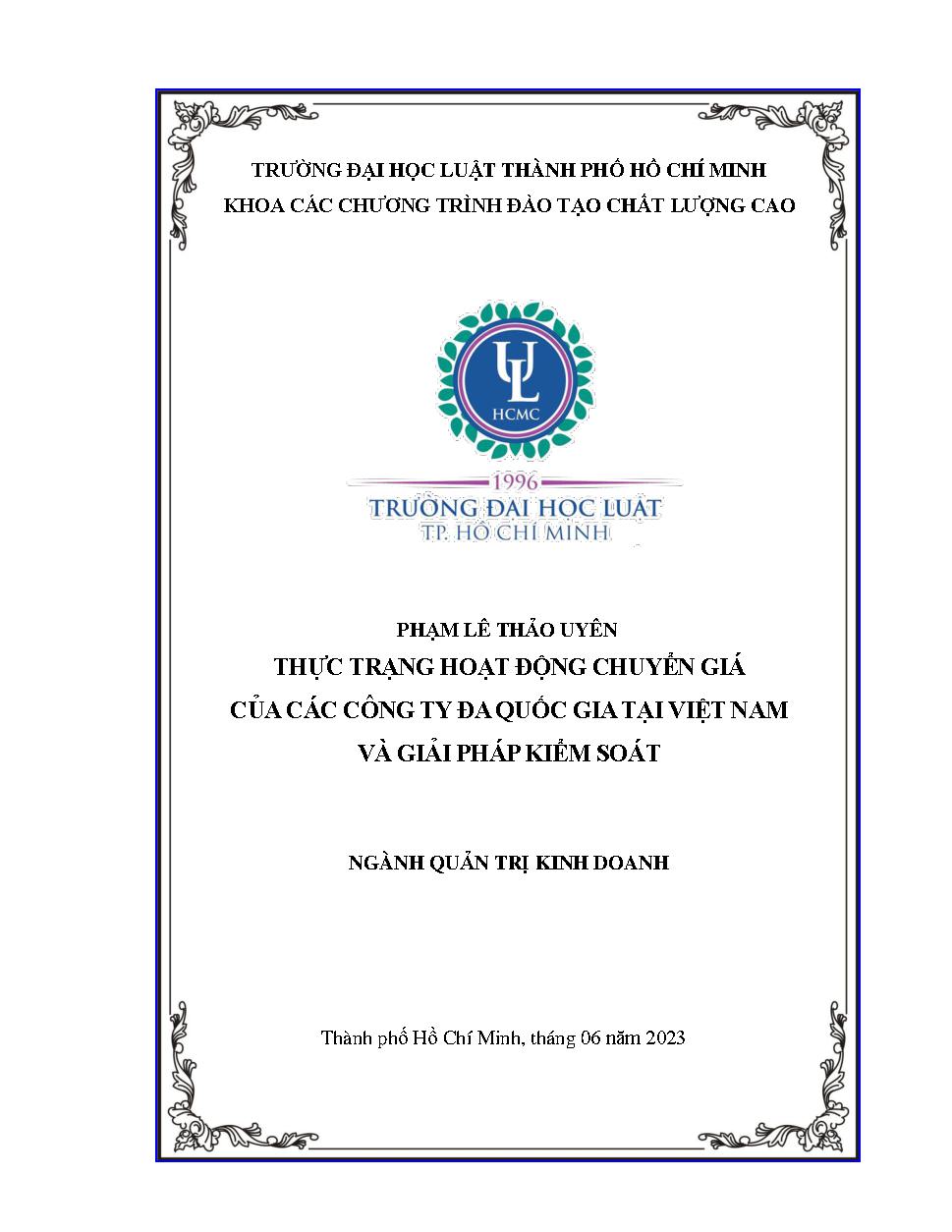 Thực trạng hoạt động chuyển giá của các công ty đa quốc gia tại Việt Nam và giải pháp kiểm soát