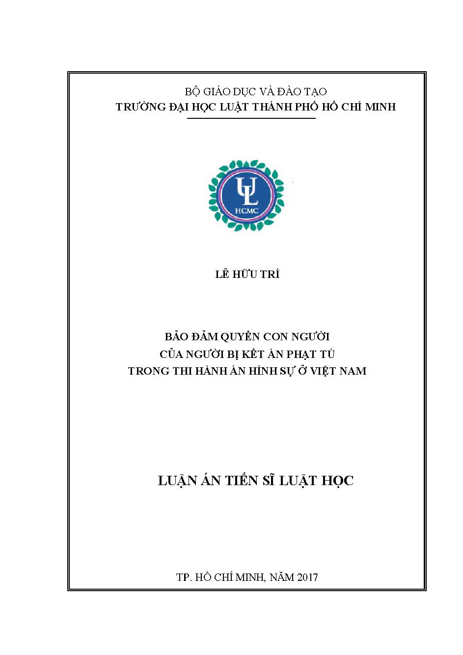 Bảo đảm quyền con người của người bị kết án phạt tù trong thi hành án hình sự ở Việt Nam