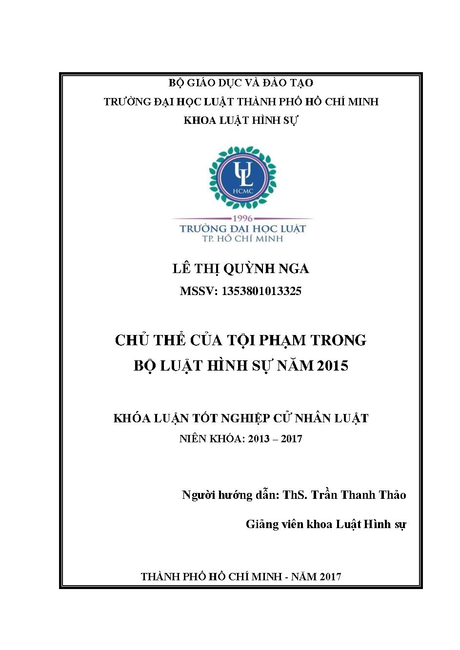 Chủ thể của tội phạm trong Bộ luật hình sự năm 2015