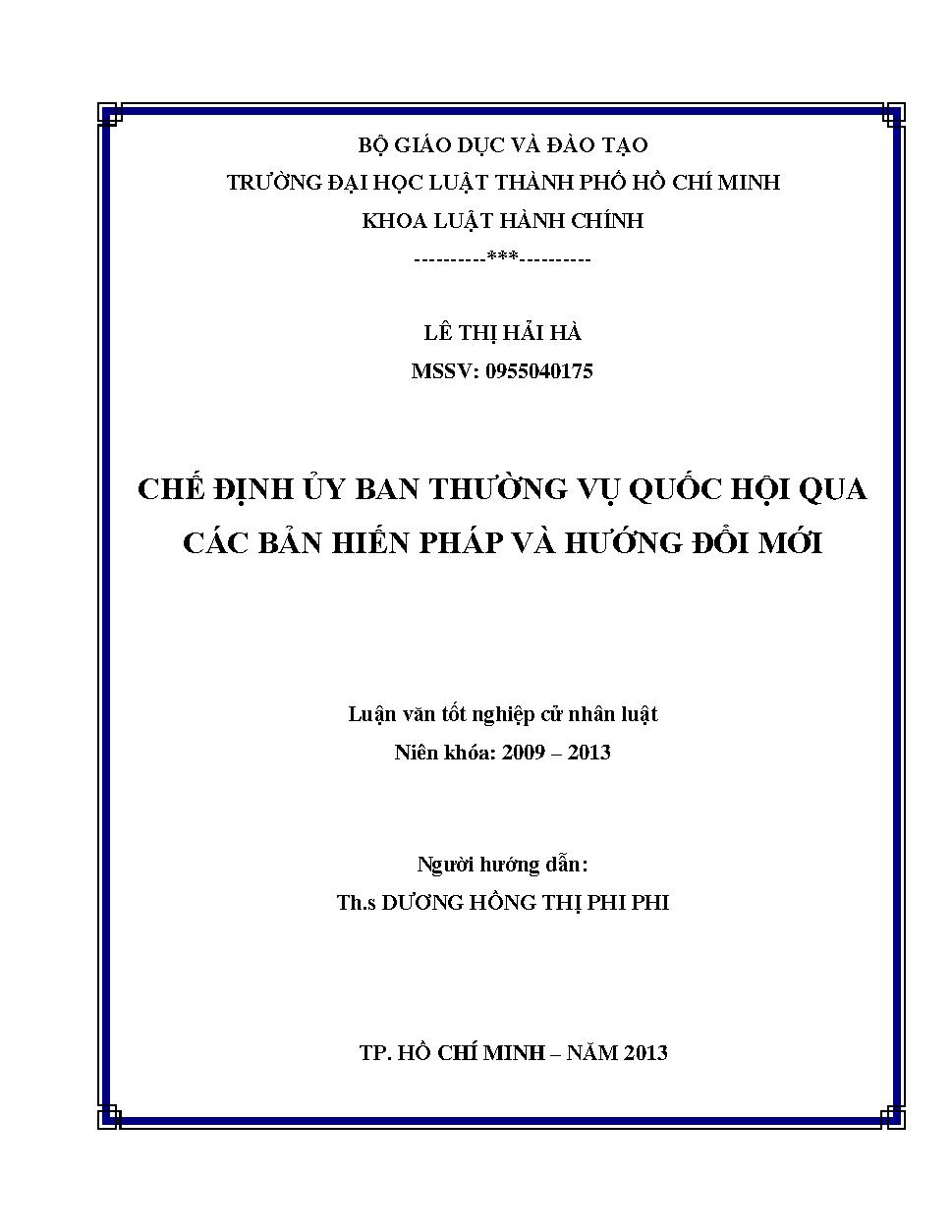 Chế định ủy ban thường vụ quốc hội qua các bản hiến pháp và hướng đổi mới