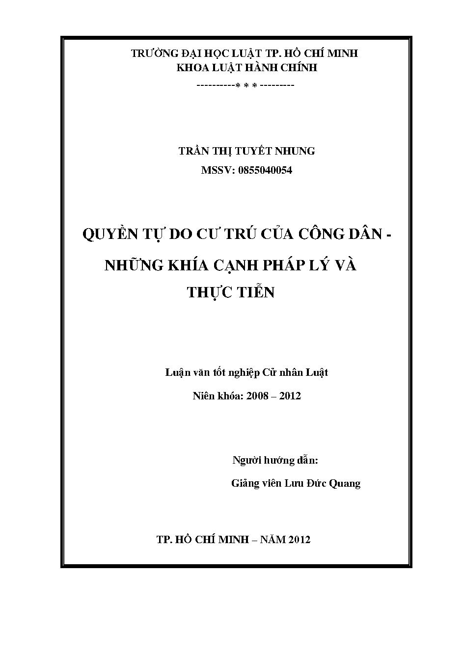 Quyền tự do cư trú của công dân. Những khía cạnh pháp lý và thực tiễn