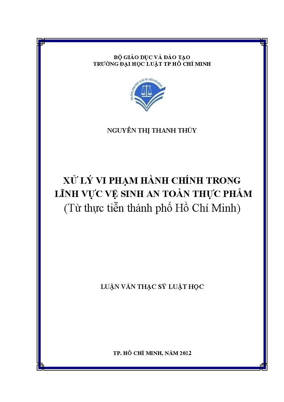 Xử lý vi phạm hành chính trong lĩnh vực vệ sinh an toàn thực phẩm