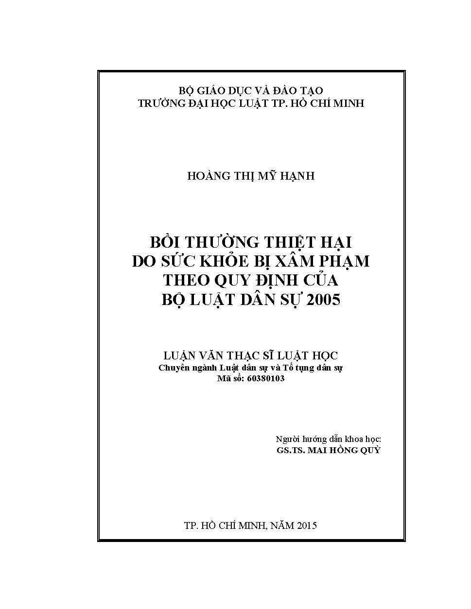 Bồi thường thiệt hại do sức khỏe bị xâm phạm theo quy định của Bộ luật dân sự 2005