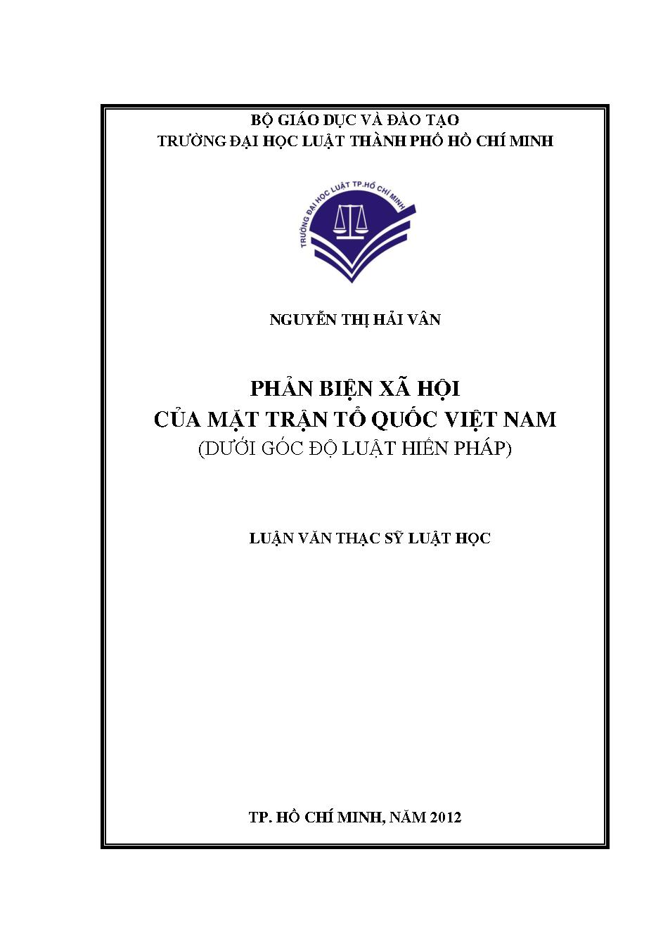 Phản biện xã hội của mặt trận Tổ Quốc Việt Nam (Dưới góc độ luật Hiến pháp)