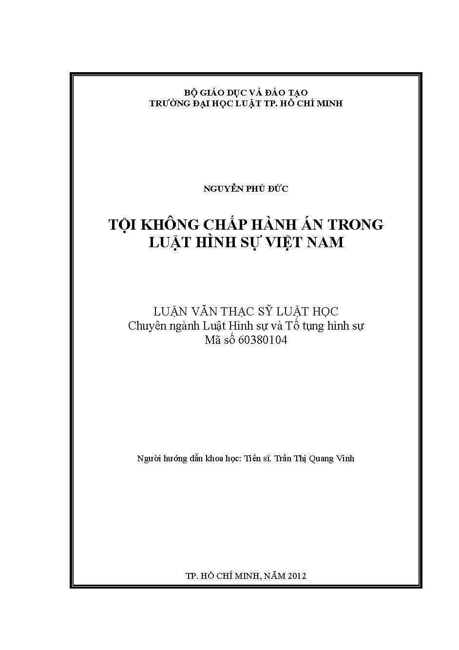 Tội không chấp hành án trong luật hình sự Việt Nam