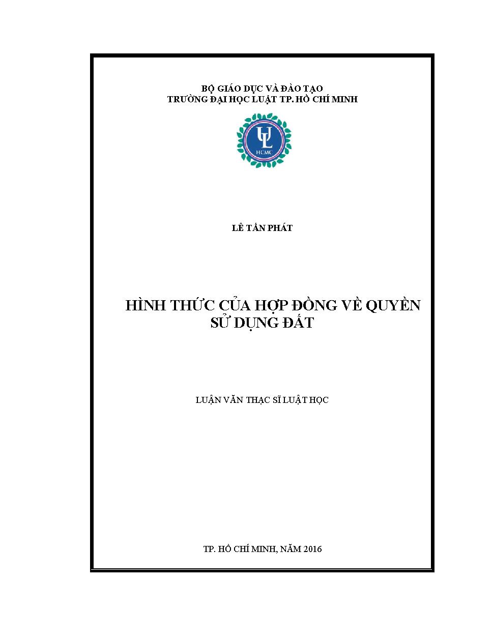 Hình thức của hợp đồng về quyền sử dụng đất