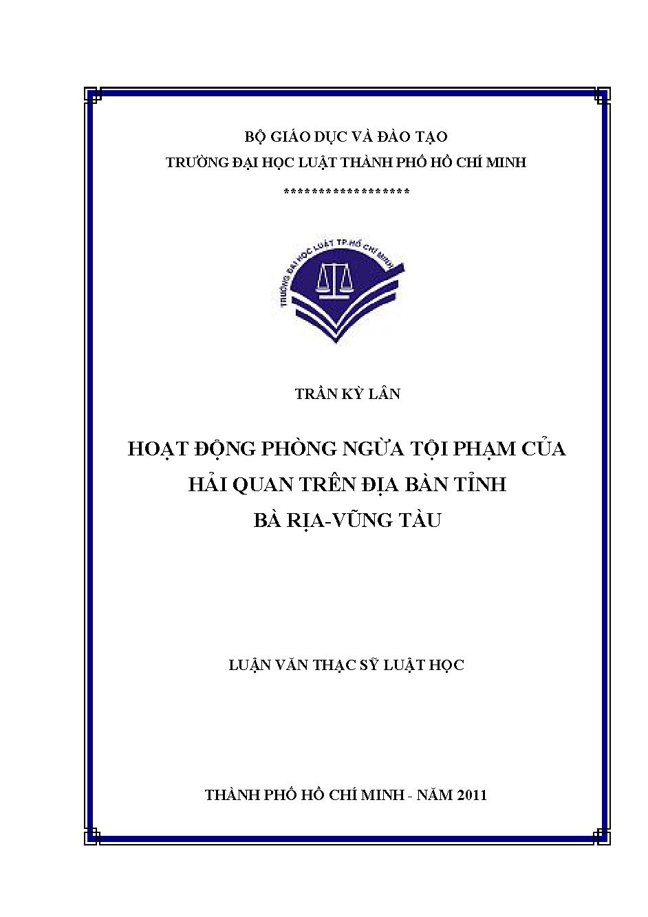 Hoạt động phòng ngừa tội phạm của Hải quan trên địa bàn tỉnh Bà Rịa - Vũng Tàu
