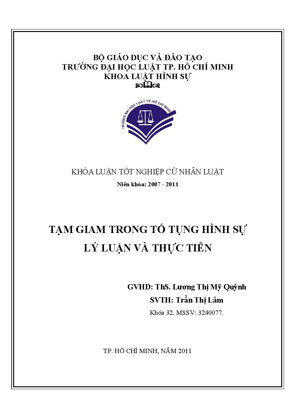 Tạm giam trong tố tụng hình sự lý luận và thực tiễn