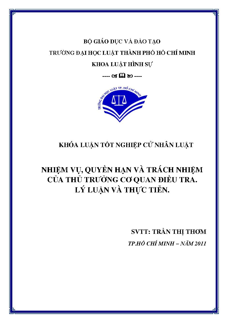 Nhiệm vụ, quyền hạn và trách nhiệm của thủ trưởng cơ quan điều tra lý luận và thực tiễn