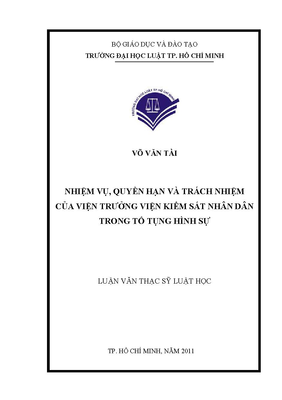 Nhiệm vụ, quyền hạn và trách nhiệm của Viện trưởng Việm kiểm sát nhân dân trong tố tụng hình sự