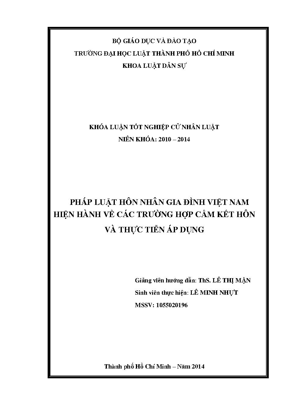 Pháp luật hôn nhân gia đình Việt Nam hiện hành về các trường hợp cấm kết hôn và thực tiễn áp dụng