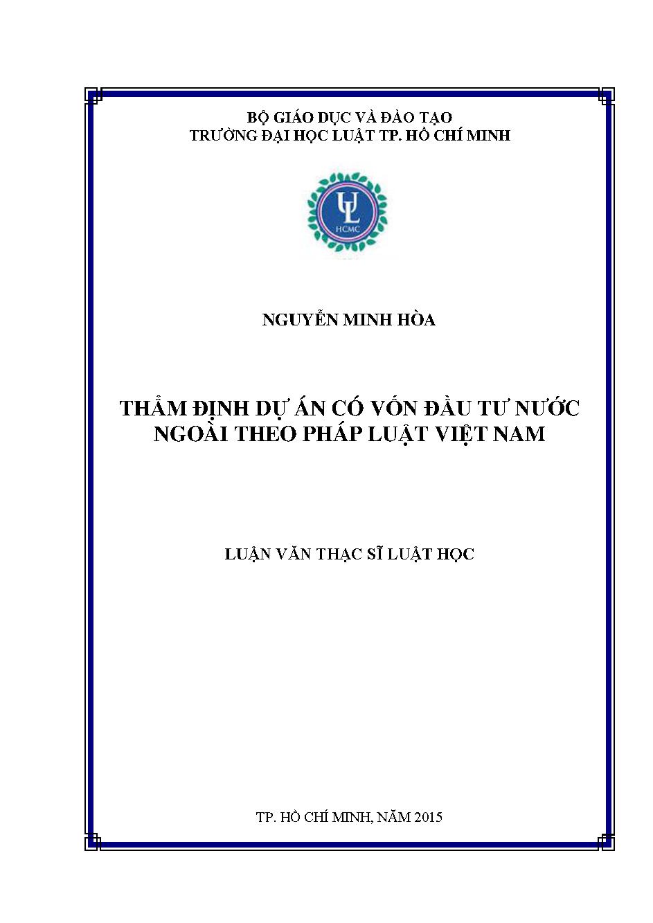 Thẩm định dự án có vốn đầu tư nước ngoài theo pháp luật Việt Nam
