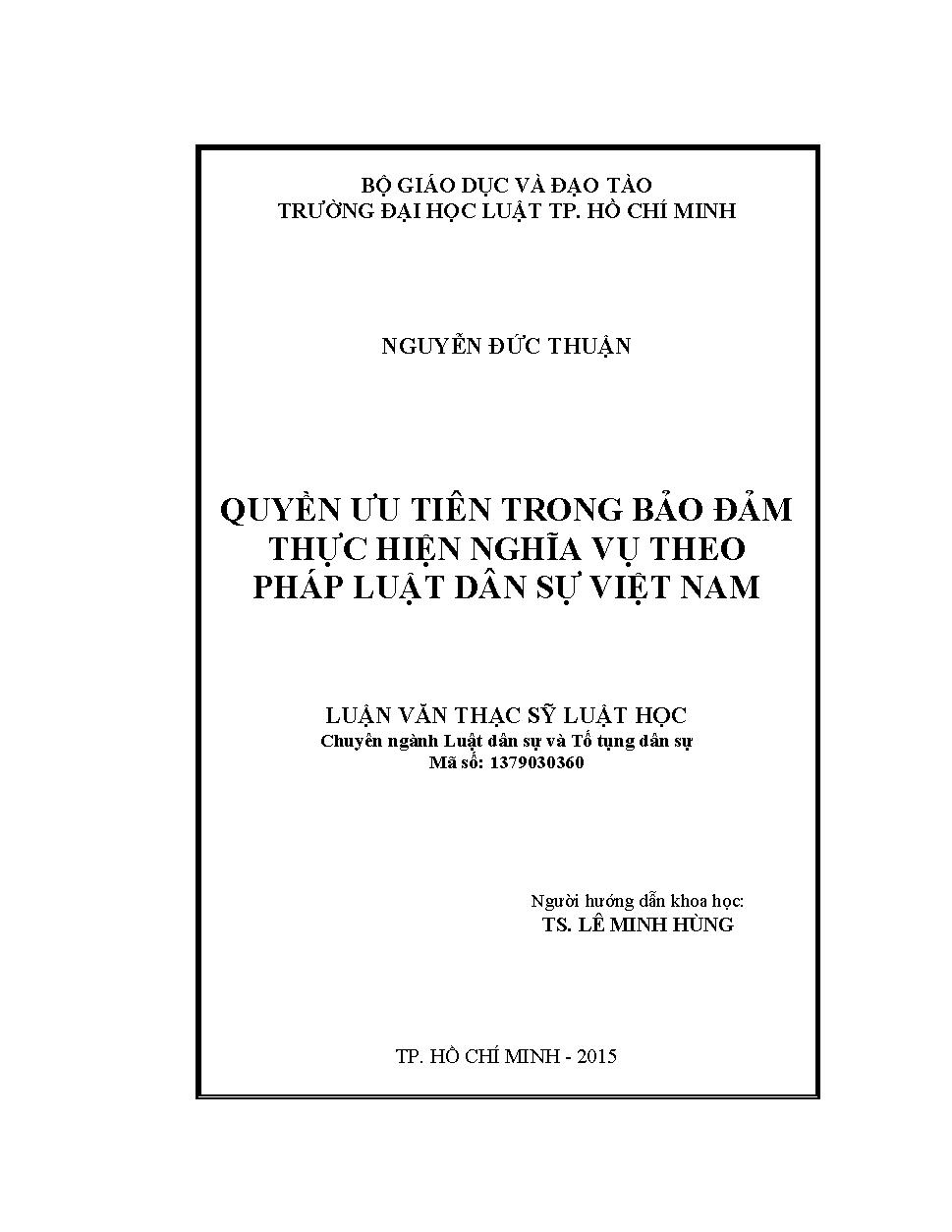 Quyền ưu tiên trong bảo đảm thực hiện nghĩa vụ theo pháp luật dân sự Việt Nam