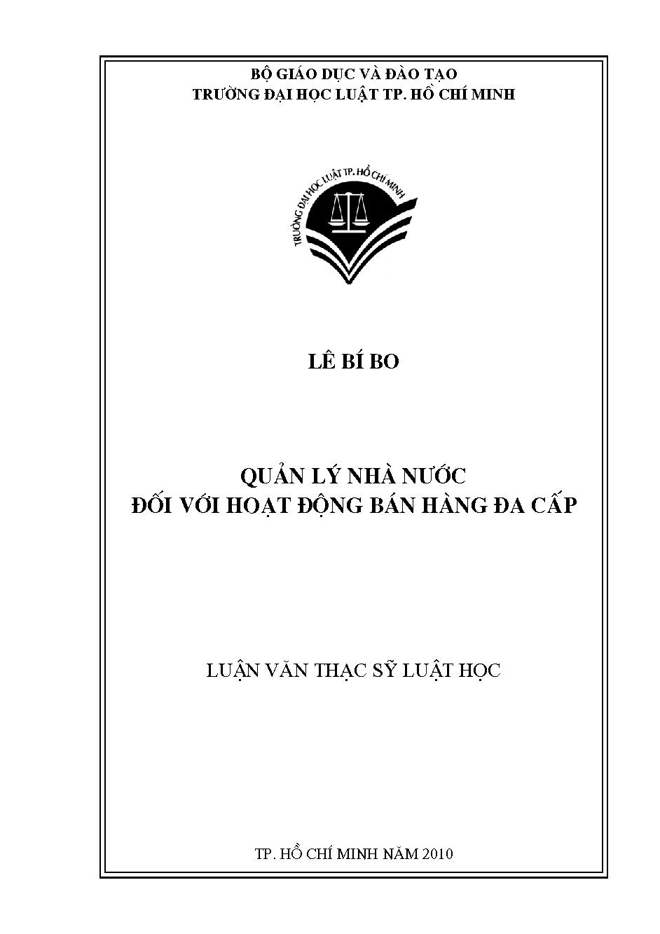 Quản lý nhà nước đối với hoạt động bán hàng đa cấp