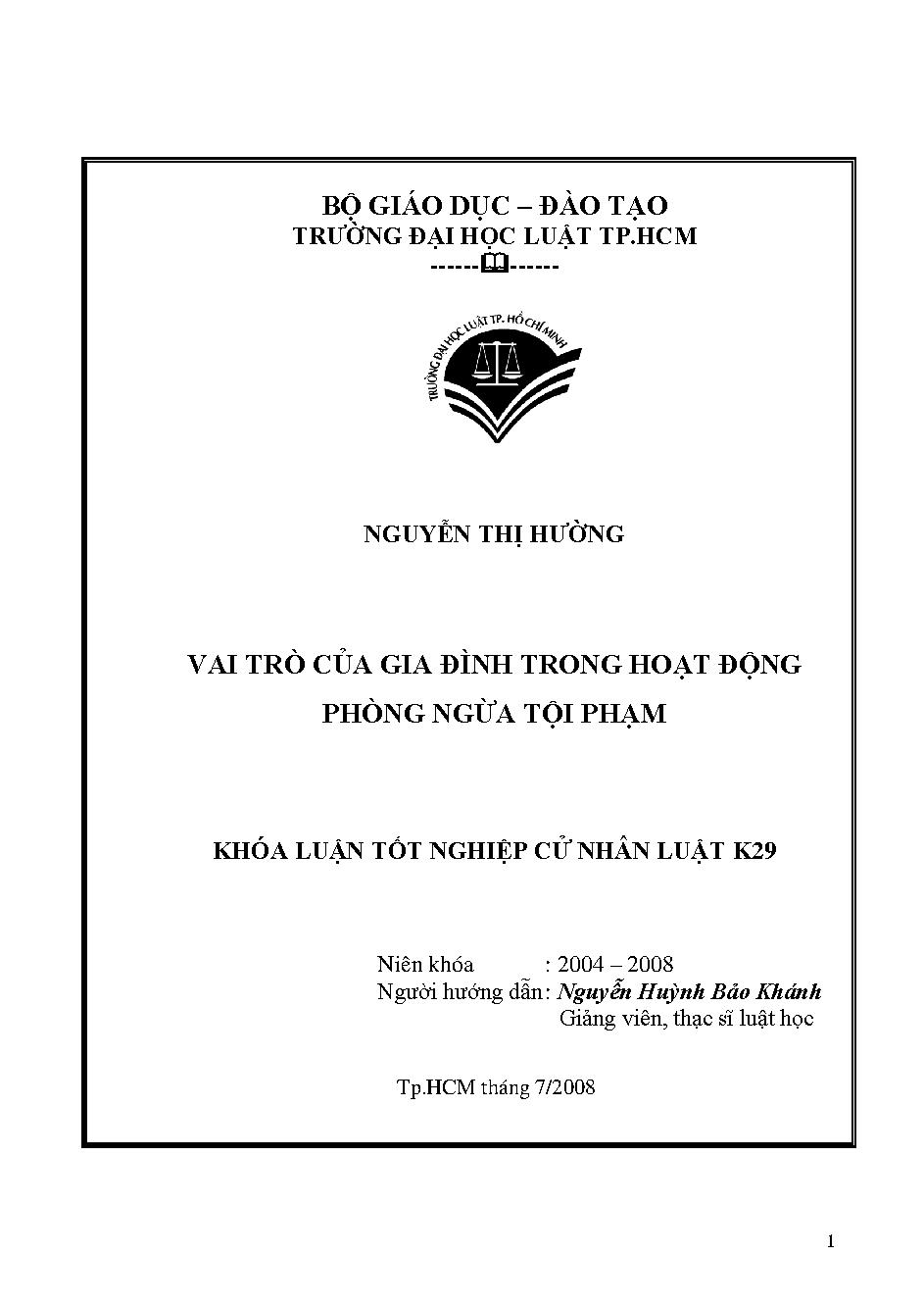 Vai trò của gia đình trong hoạt động phòng ngừa tội phạm