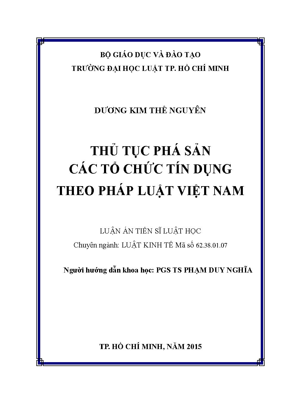 Thủ tục phá sản các tổ chức tín dụng theo pháp luật Việt Nam