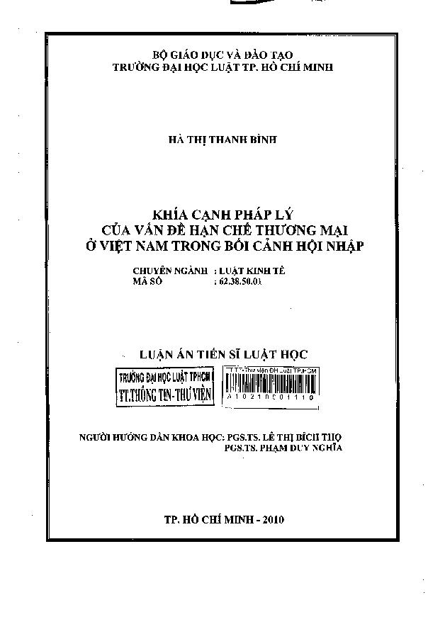 Khía cạnh pháp lý của vấn đề hạn chế thương mại ở Việt Nam trong bối cảnh hội nhập