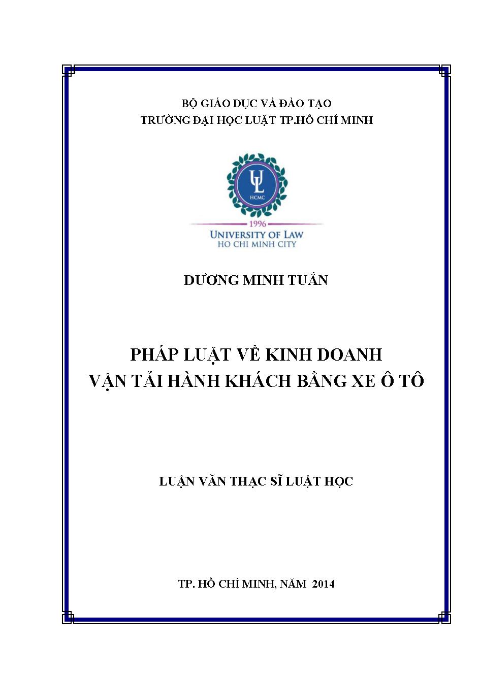 Pháp luật về kinh doanh vận tải hành khách bằng xe ô tô