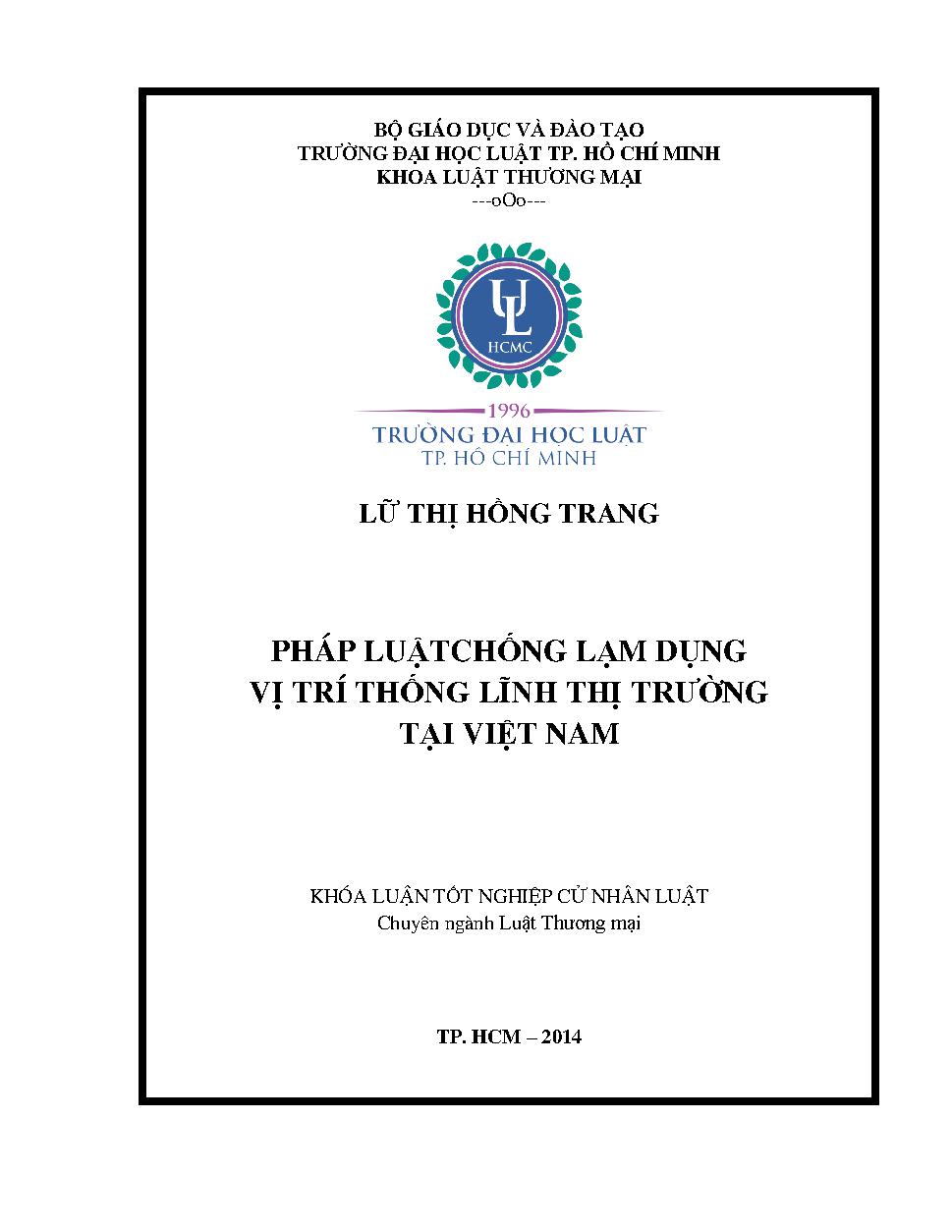 Pháp luật chống lạm dụng vị trí thống lĩnh thị trường tại Việt Nam