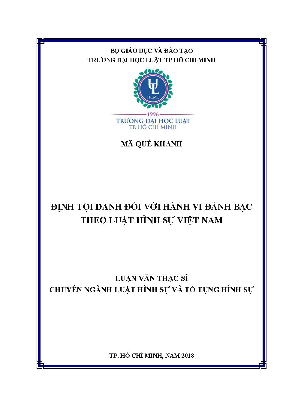 Định tội danh đối với hành vi đánh bạc theo luật hình sự Việt Nam