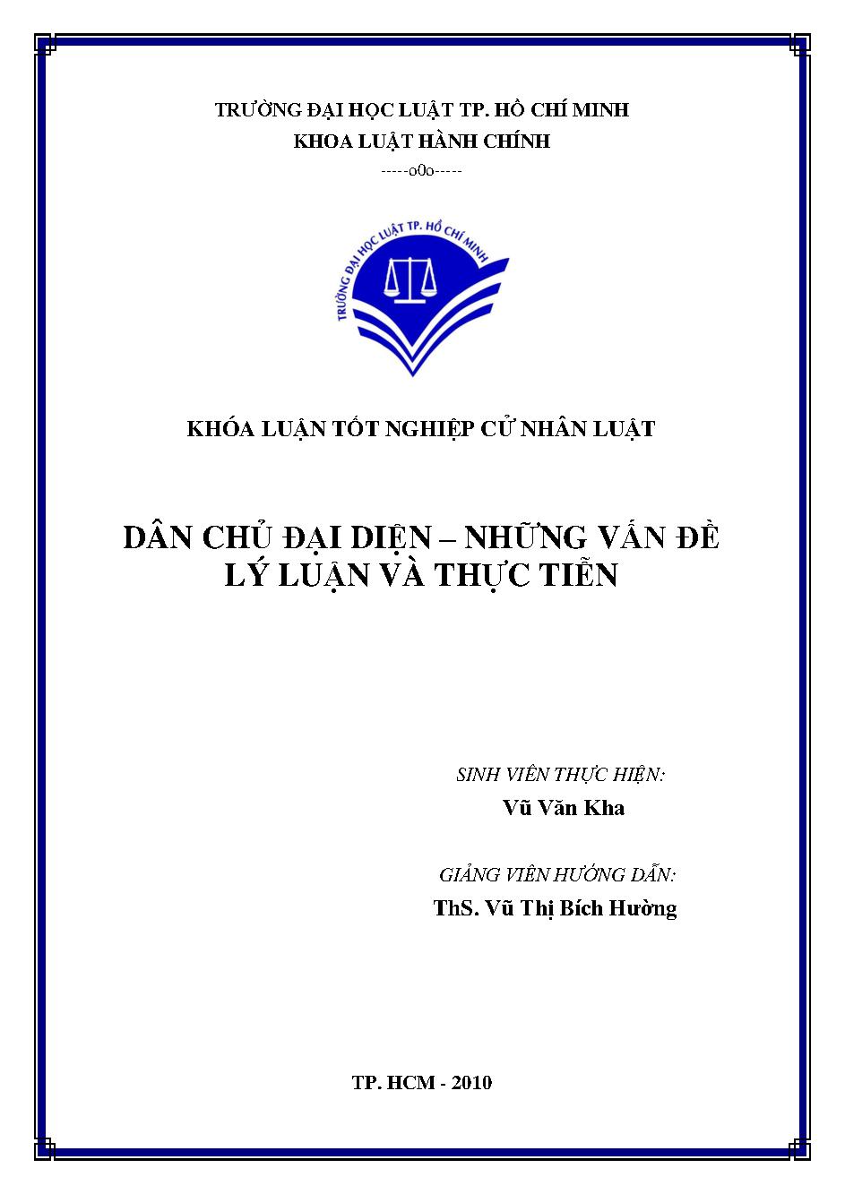 Dân chủ đại diện những vấn đề lý luận và thực tiễn