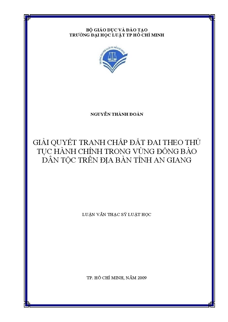 Giải quyết tranh chấp đất đai theo thủ tục hành chính trong vùng đồng bào dân tộc trên địa bàn tỉnh An Giang