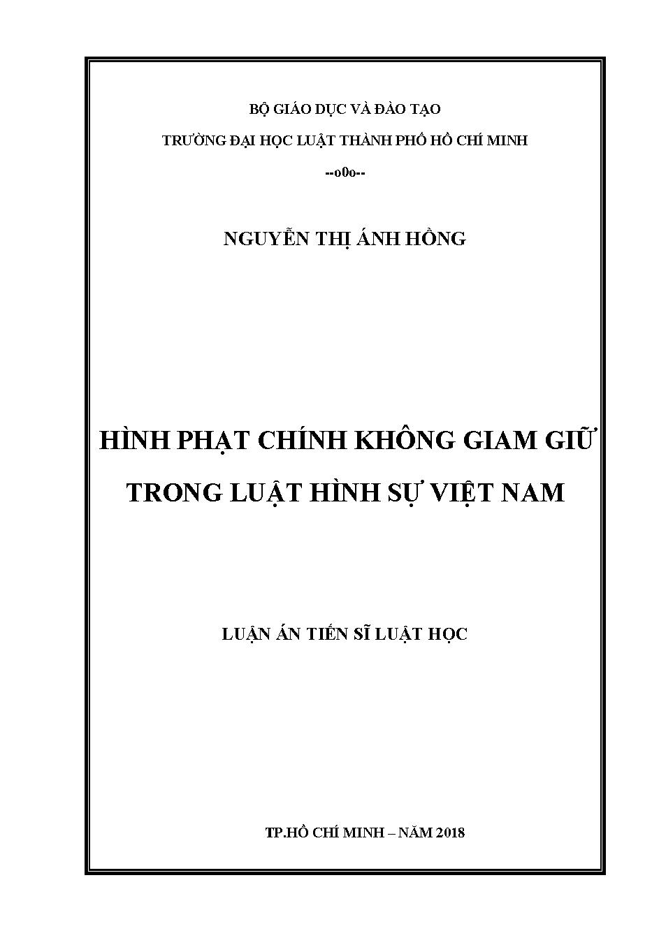 Hình phạt chính không giam giữ trong luật hình sự Việt Nam