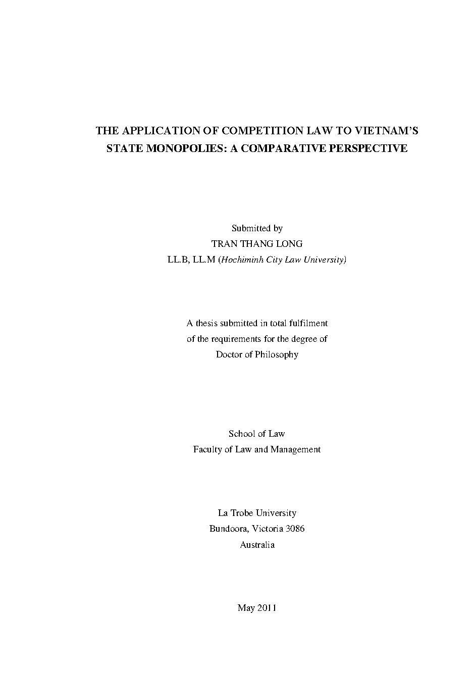 Application of competition law to Vietnam's satate monopolies: a comparative perspective