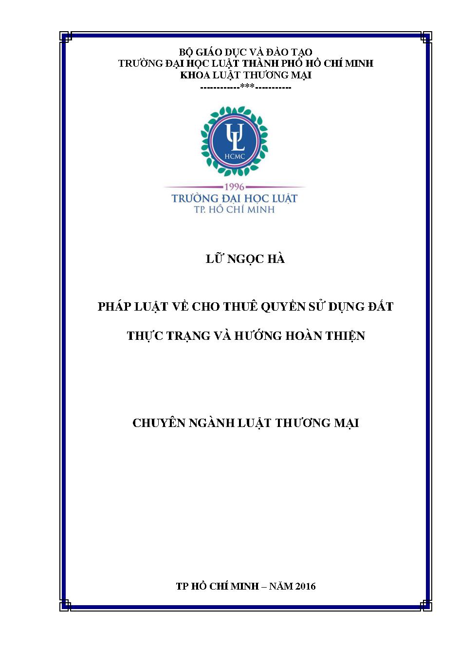 Pháp luật về cho thuê quyền sử dụng đất - thực trạng và hướng hoàn thiện