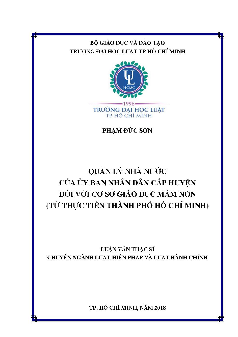 Quản lý nhà nước của Ủy ban nhân dân cấp huyện đối với cơ sở giáo dục mầm non (từ thực tiễn thành phố Hồ Chí Minh)
